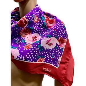 Vintage 80s Bill Blass Silk Scarf | Purple Red Floral | 35" x 35"